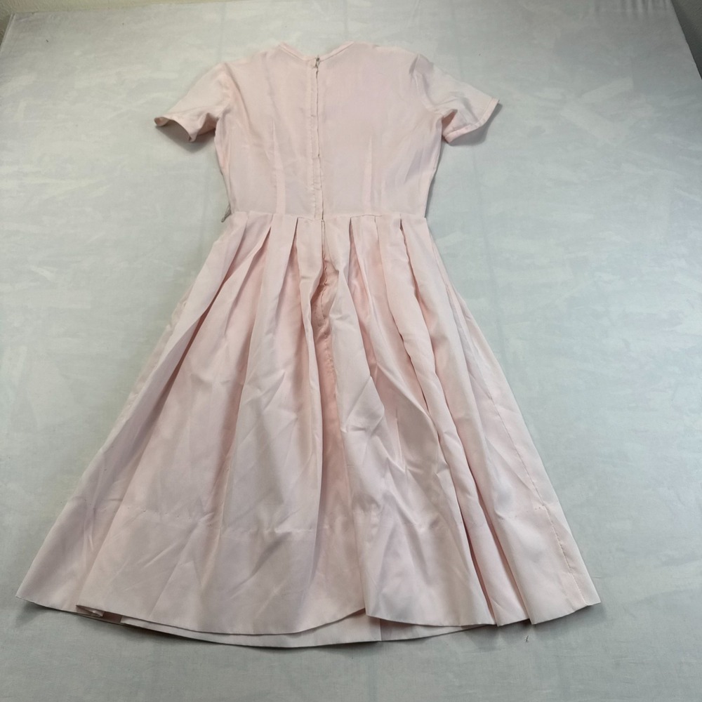 Vtg Betty Barclay Fit & Flare Dress Womens S Pink Pleated Lace Detail Back Zip
